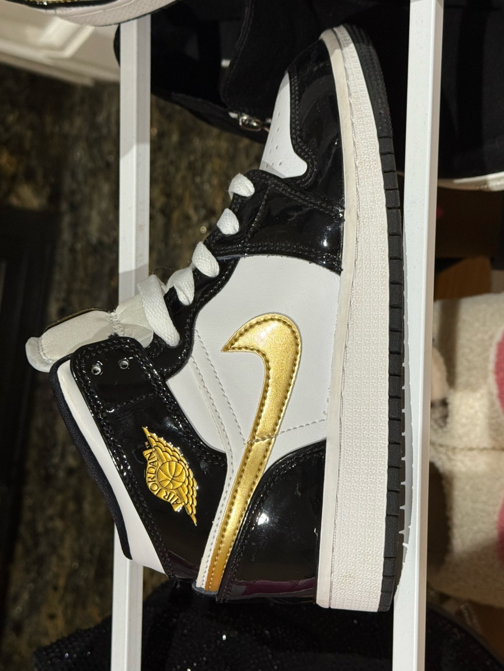 Jordan Kids White, Black & Gold High-Top Sneaker